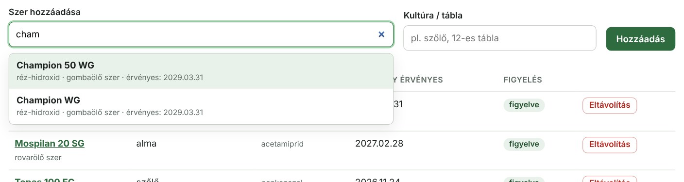 A szerválasztó: gépelés közben szűkül a lista